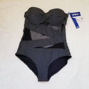 NWOT M&D Strapless Sheer Polka dots Swimsuit